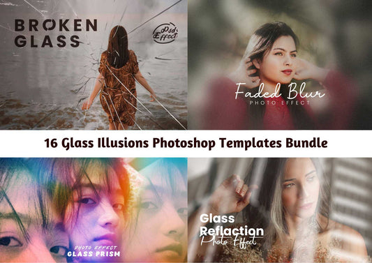 16 Glass Illusions Photoshop Templates Bundle