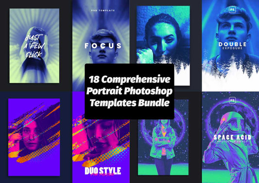 18 Comprehensive Portrait Photoshop Templates Bundle