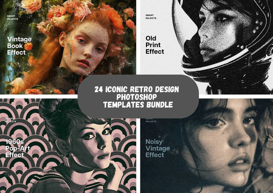 24 Iconic Retro Design Photoshop Templates Bundle